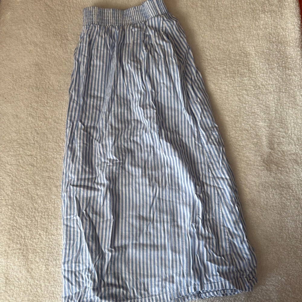 Blue and White Stripe Midi Skirt